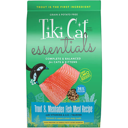 Tiki Cat Essentials Trout & Menhaden Fish Meal Recipe Dry Cat Food 12lbs - Poudre Pet and Feed Supply