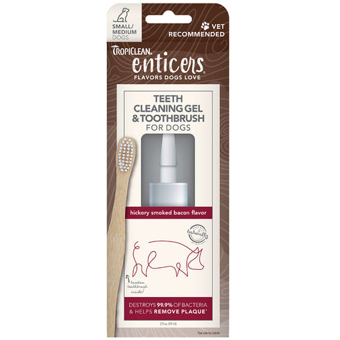 Tropiclean Enticers Teeth Cleaning Gel With Brush Bacon Flavor For Small/Medium Dogs 2oz - Poudre Pet and Feed Supply