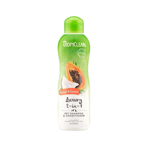 Tropiclean Papaya & Coconut Luxury 2-in-1 Conditioner Shampoo, 20 Fl.oz - Poudre Pet and Feed Supply