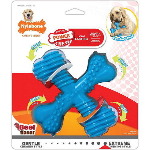 Nylabone Power Chew X-Shaped Dog Bone Chew Toy Beef Large/Giant - Poudre Pet and Feed Supply