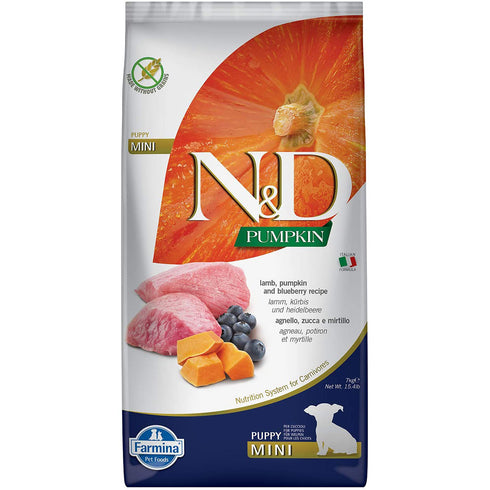 Farmina N&D Grain-Free Pumpkin, Lamb & Blueberry Puppy Mini Breed Dog Food, 15.4lb - Poudre Pet and Feed Supply