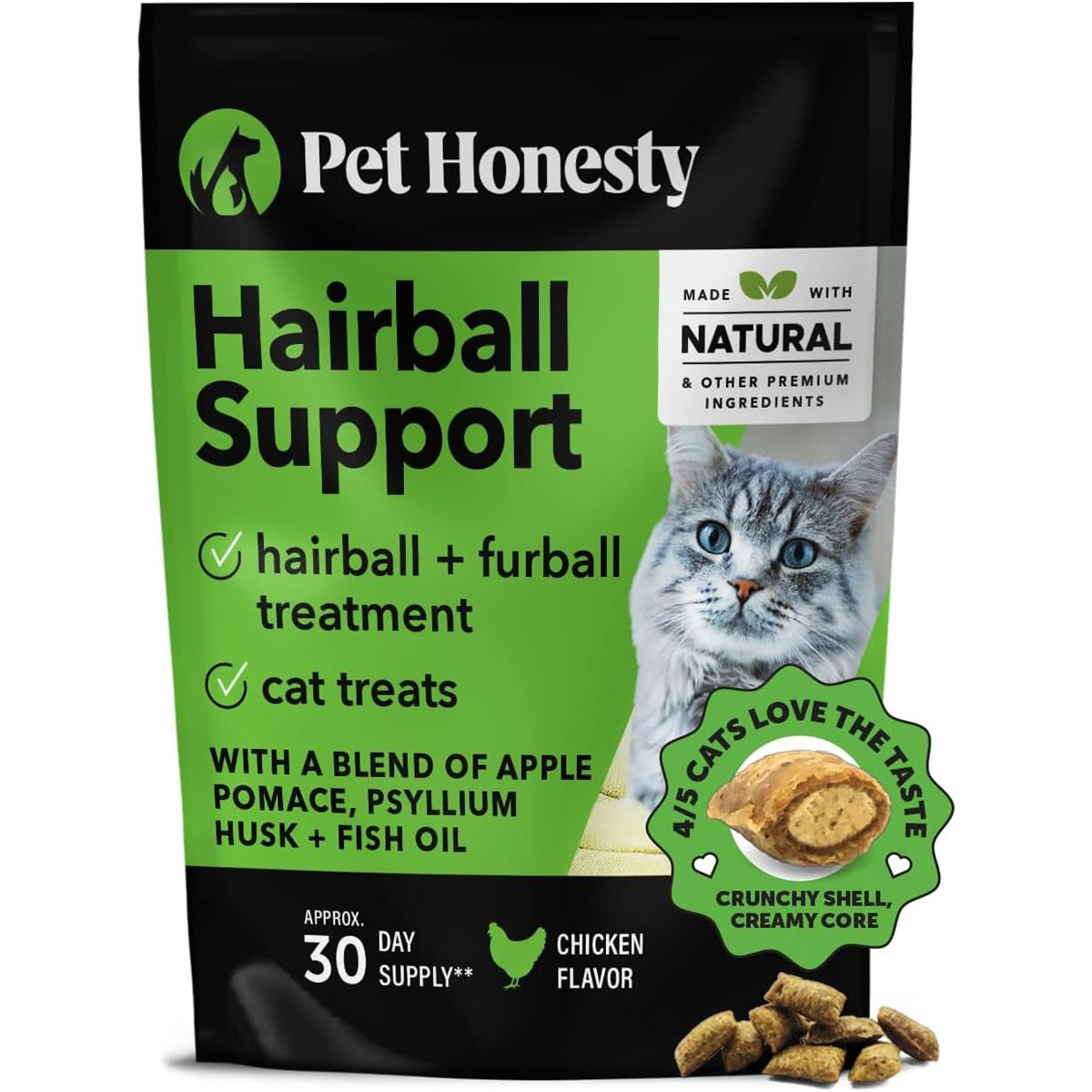 Pet Honesty Hairball Support Chicken Cat Treats 3.7oz – Poudre Pet