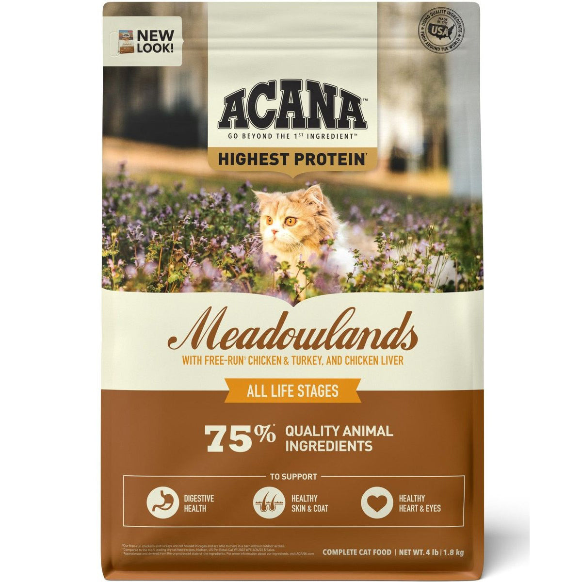 Acana Meadowlands Grain Free Chicken Turkey Dry Cat Food 4lb