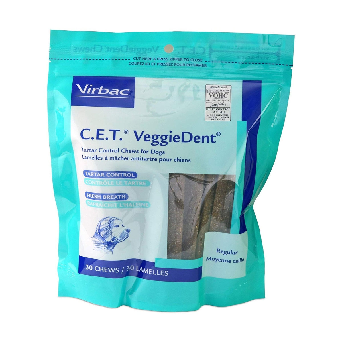 C.E.T. VeggieDent Tartar Control Chews for Dogs Regular 30 Chews